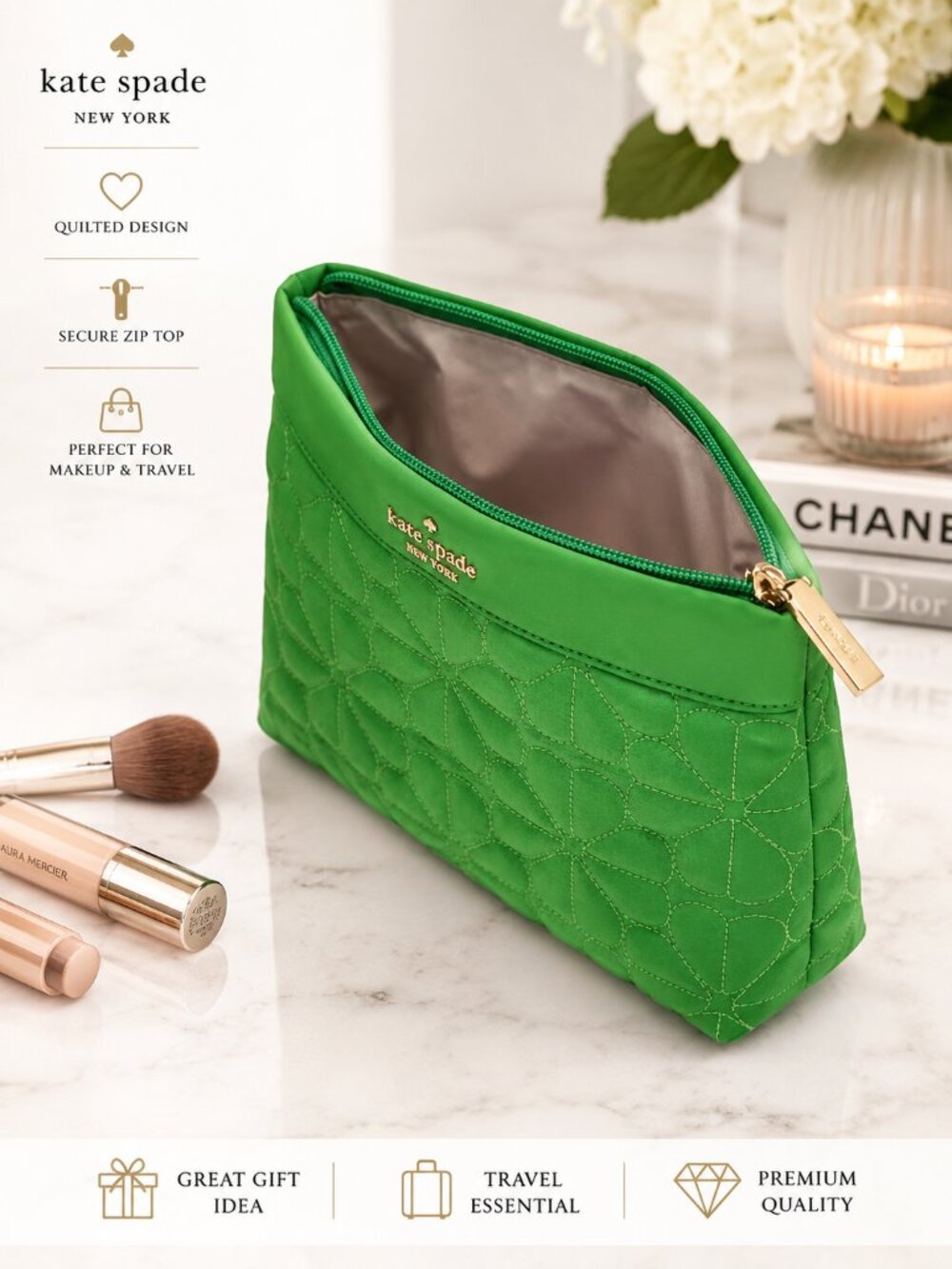 Kate Spade Green Cosmetic Bag